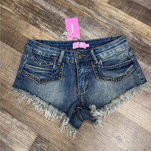 Edikted XS Studded Denim Cutoff Shorts Y2K Festival NWT